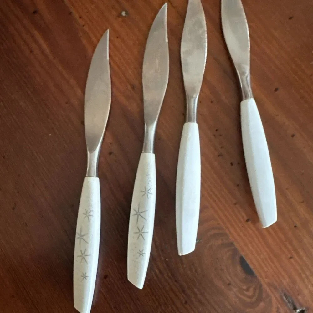 Vintage Mode Danish Stainless Knives Atomic Starburst Sheffield England Lot Of 4